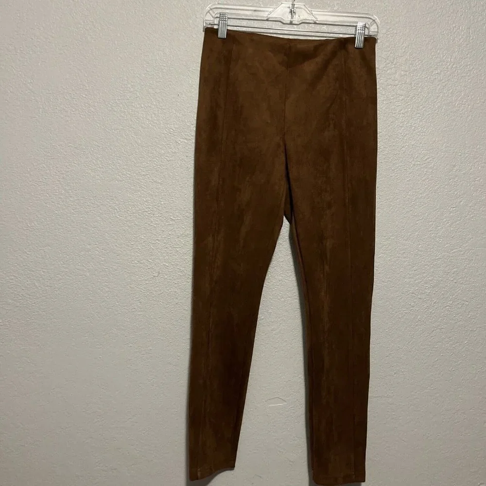 T Tahari Seamed Pull-On Faux Suede Leather Pants Size Medium